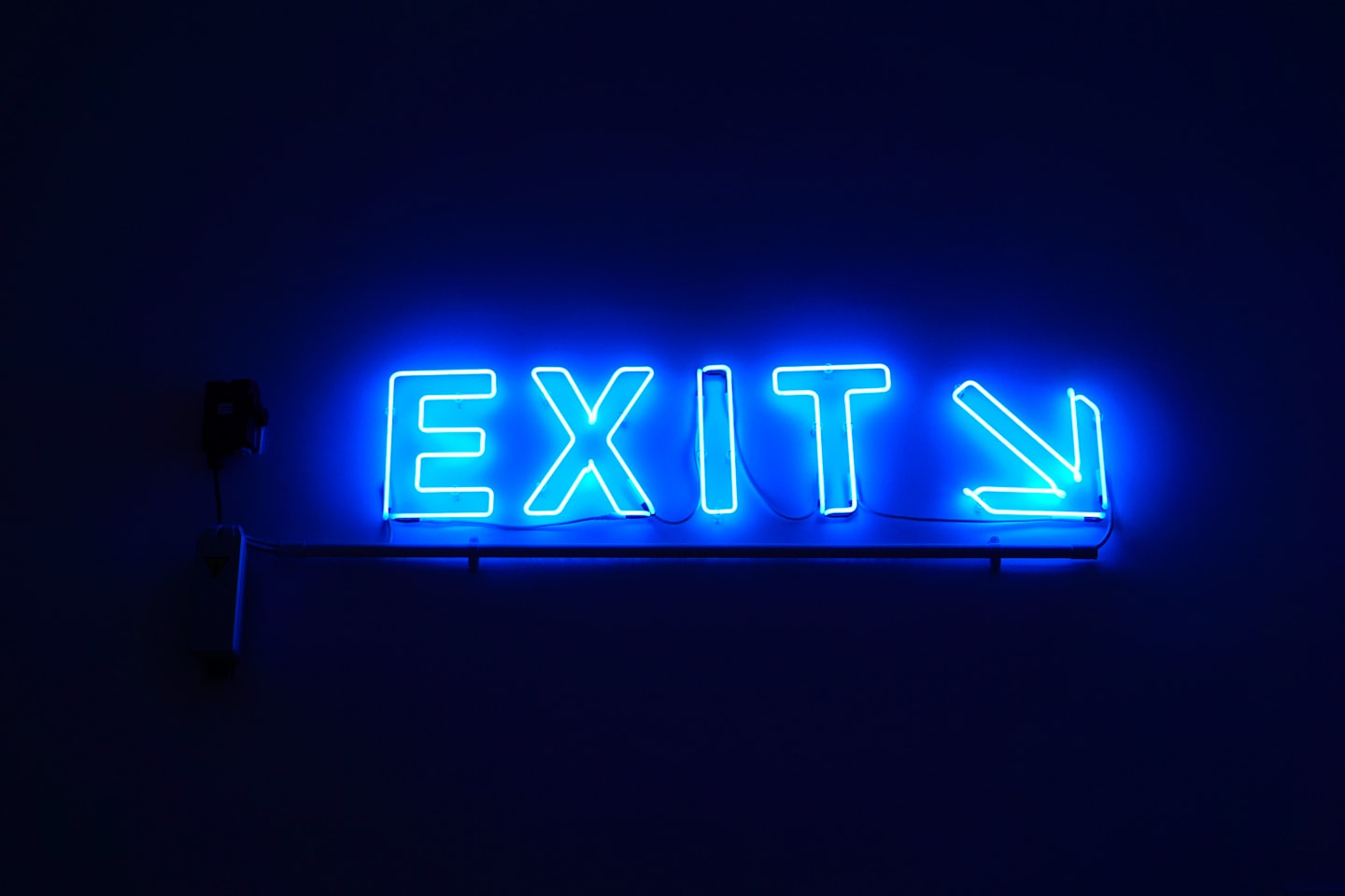 EXIT blue neon sign